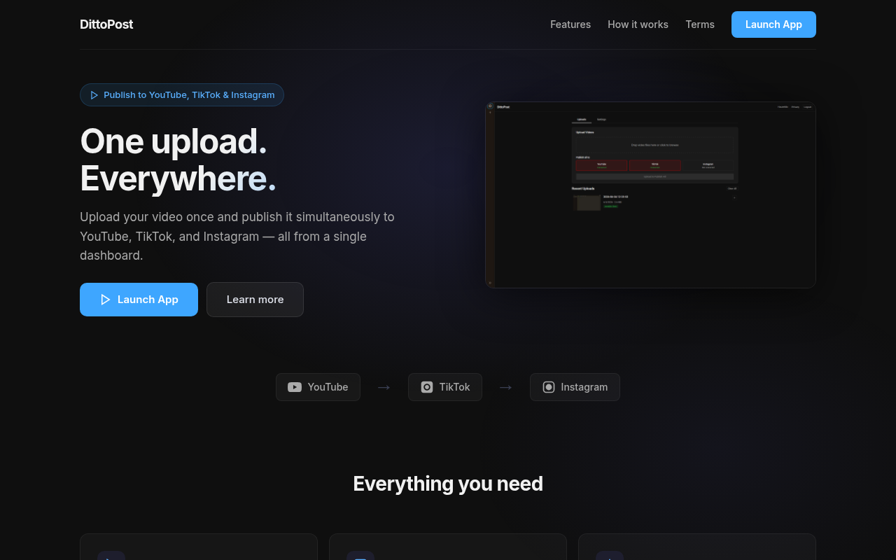 DittoPost Multi-Platform Video Uploader